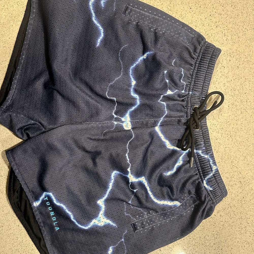 YoungLA Black Athletic Shorts with Lightning Design